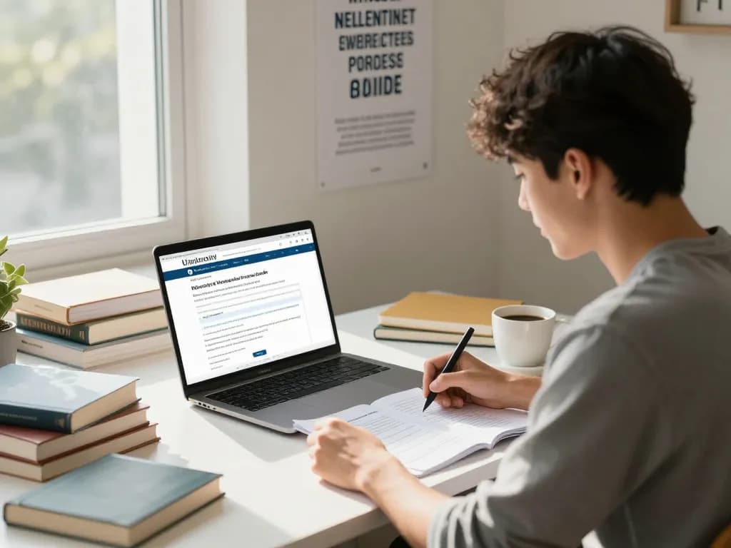 NU Certificate, Transcript & Verification Process Guide with student completing online application in study room