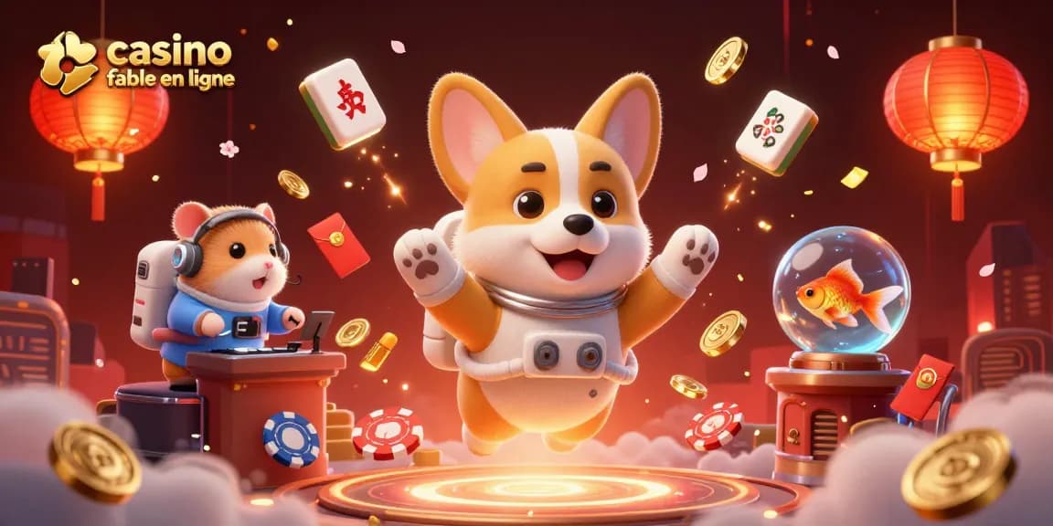 Jouer au casino fiable en ligne avec un corgi astronaute, des jetons de poker et des pièces d'or.