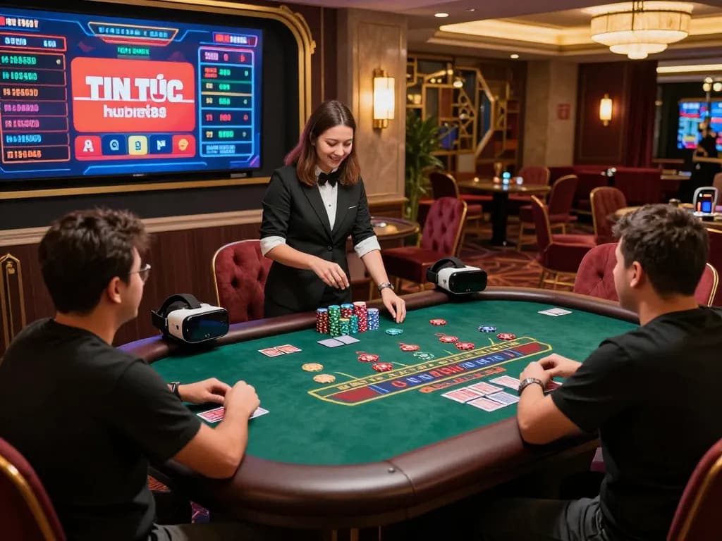TIN TỨC hubet88 showcasing a vibrant online casino scene with players, immersive environment, and engaging gameplay.