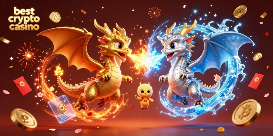 Jouez sur le meilleur crypto casino avec des dragons en 3D entourés de pièces Bitcoin et Ethereum.