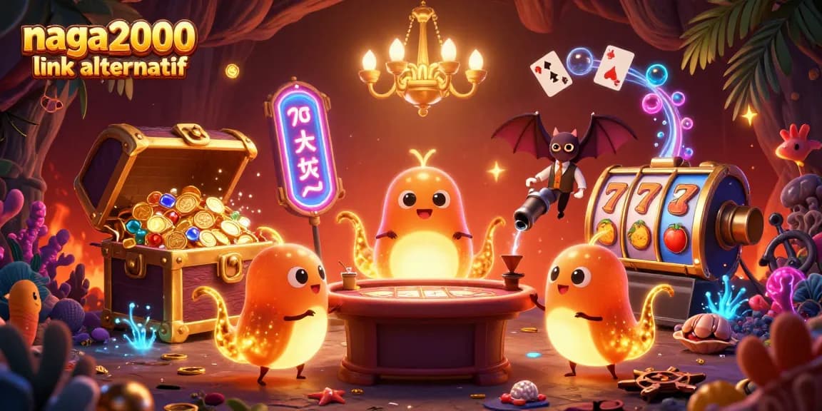 Permainan slot di naga2000 link alternatif dengan dekorasi kasino bercahaya penuh detail