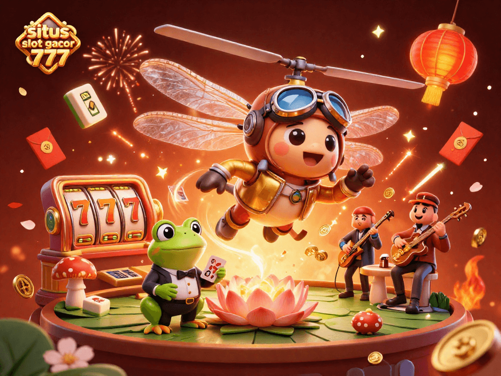 Sparkle and win at situs slot gacor 777, a dynamic casino scene featuring vibrant characters and engaging game elements.