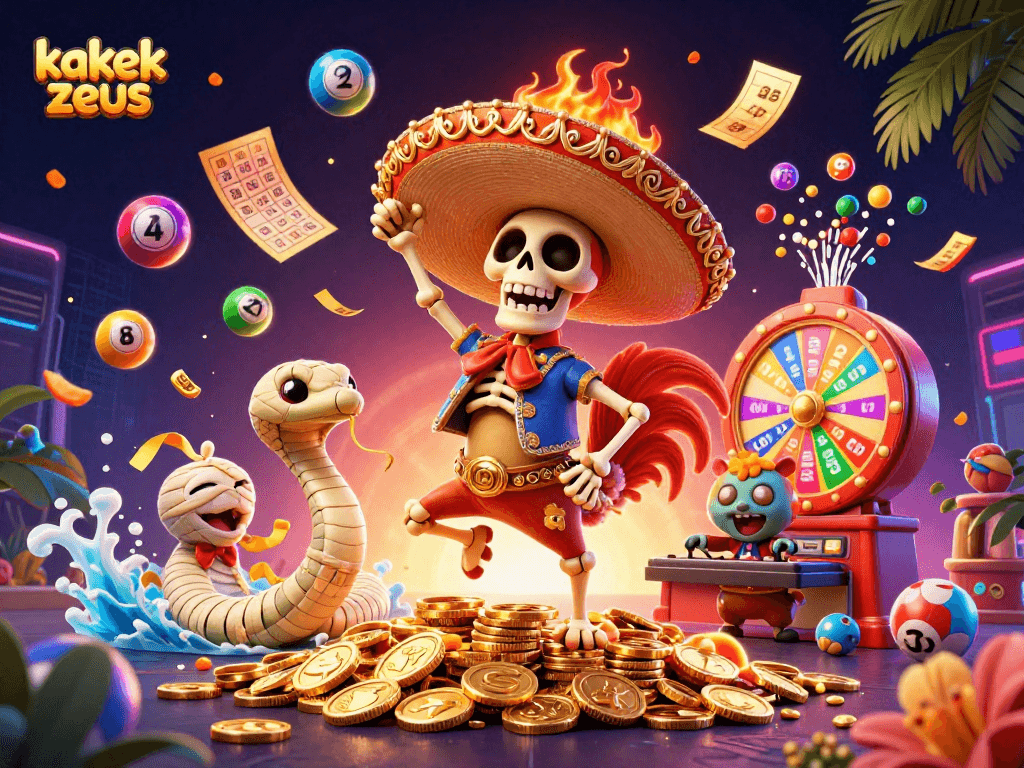 Join kakek zeus for exciting slots action, featuring dynamic characters surrounded by vibrant gaming elements.