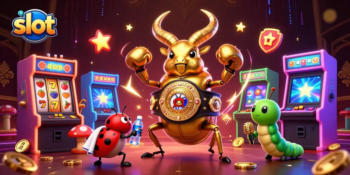 Spin slots with the unique 3D giant beetle boxer, ladybug corner-man, and caterpillar announcer.