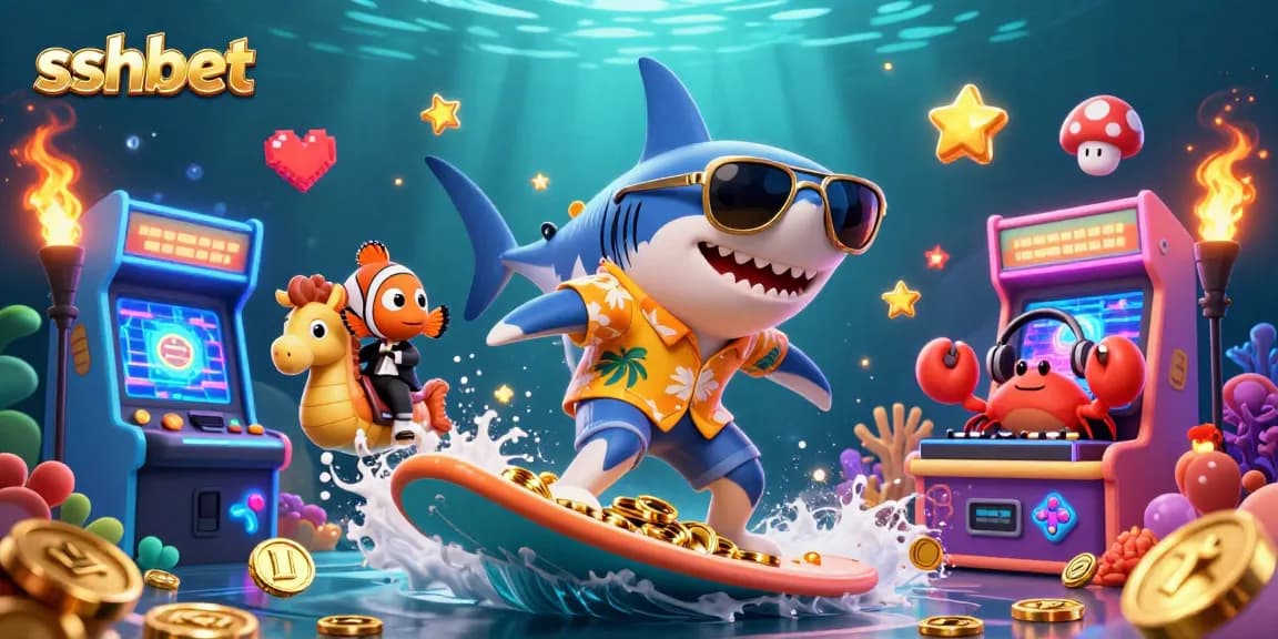 Play your luck at sshbet with a vibrant, dynamic casino scene featuring cartoon characters enjoying gaming.