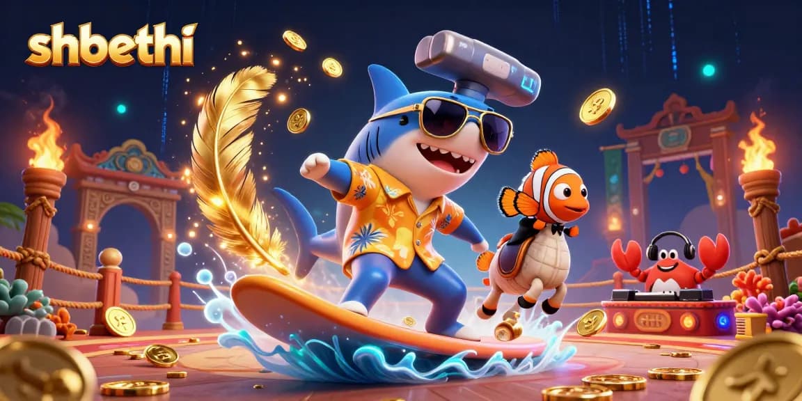 Enjoy thrilling gaming with shbethi in this vibrant 3D casino scene showcasing fun characters and action!