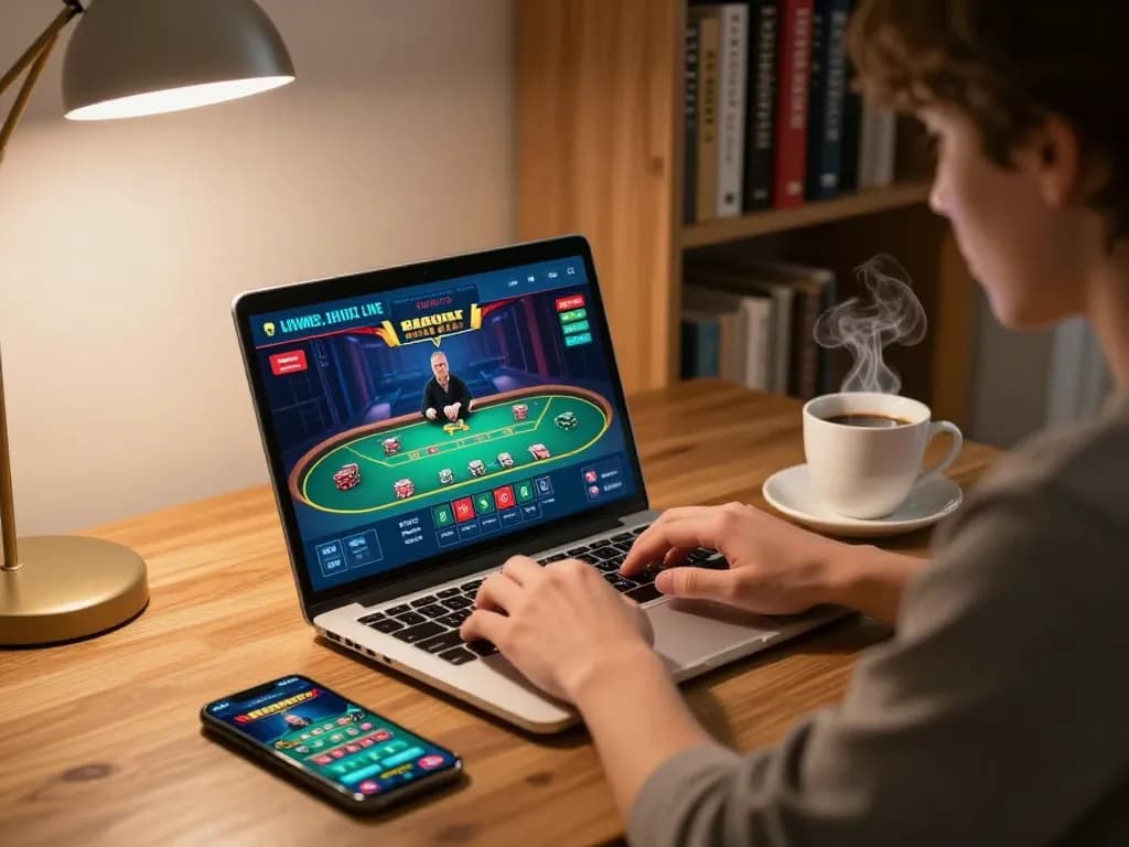 Player placing a bet on RR 88 poker game while enjoying a cozy home setup with strategic notes.