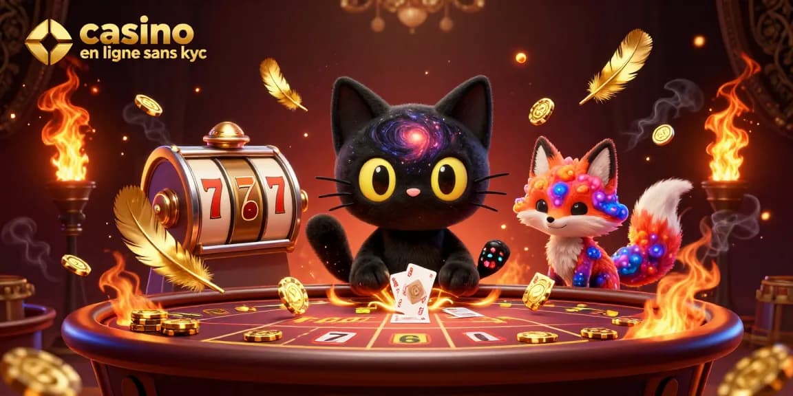 Jouer au casino en ligne sans KYC avec un chat noir en trou noir et un renard nébuleux.
