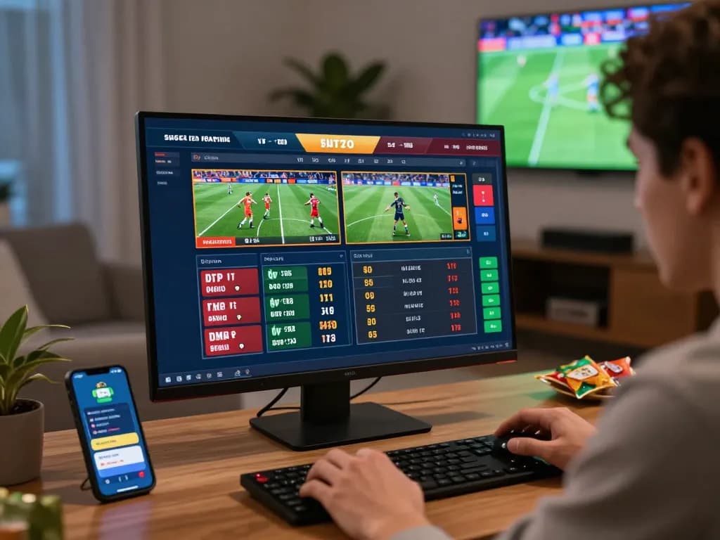 Engaging online betting experience with 8kbet.com displayed on screen amidst a lively home setup.