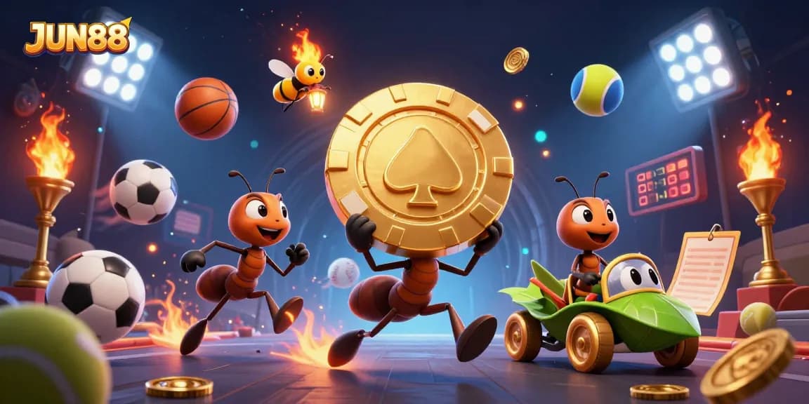 Experience exhilarating gameplay with JUN88's immersive casino scene featuring cartoonish heist characters.