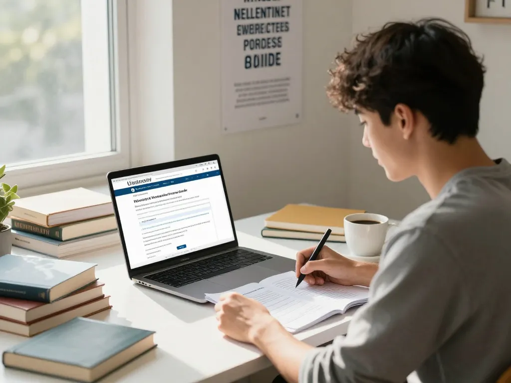 NU Certificate, Transcript & Verification Process Guide with student completing online application in study room