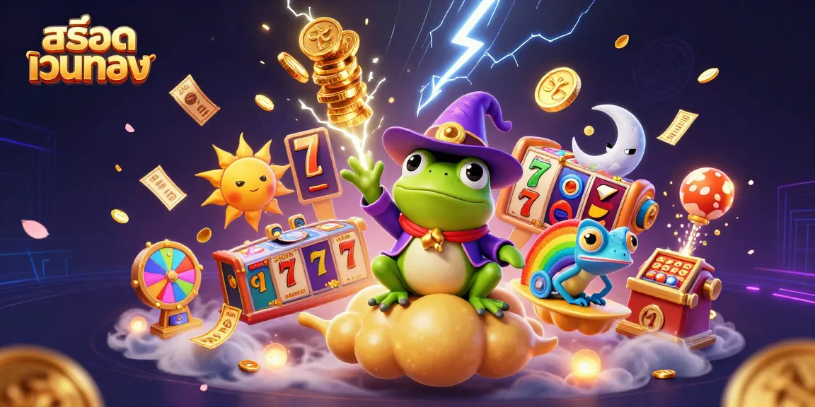 Experience the excitement of สล็อตเว็บตรง with vibrant slot games and magical characters in a 3D illustration.
