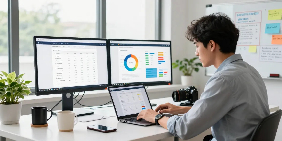 How Backlinks & Guest Posting Improve Your SEO illustrated by an SEO specialist analyzing metrics in a modern workspace.