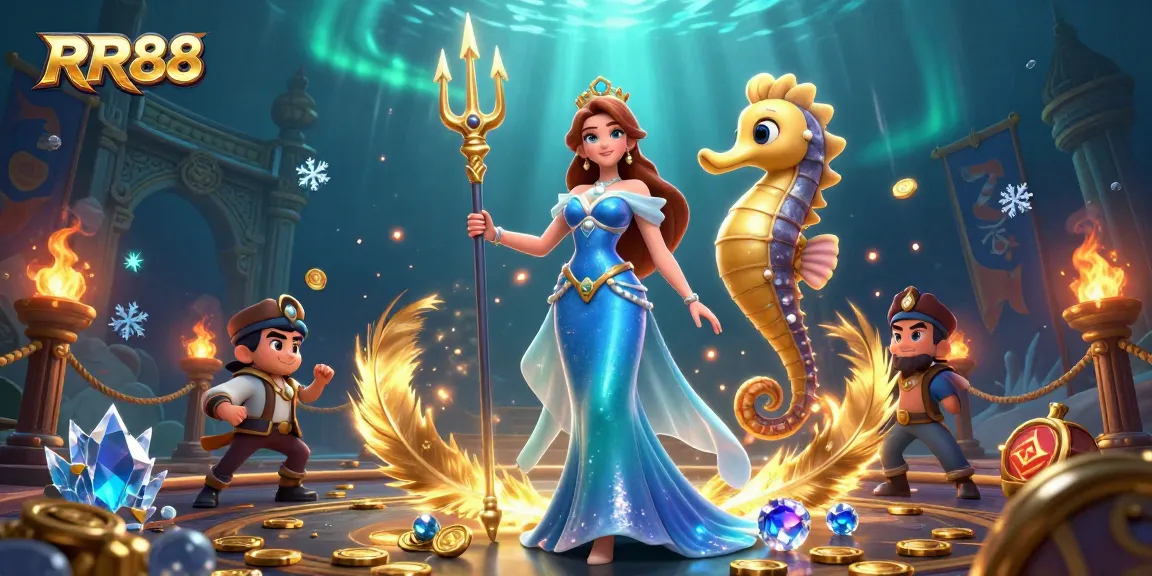 Experience RR88 in an immersive casino world featuring dynamic underwater elements, gold coins, and a glowing pearl.