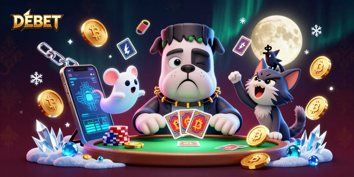 DEBET card dealer in a spooky setting offers thrilling chances and excitement.