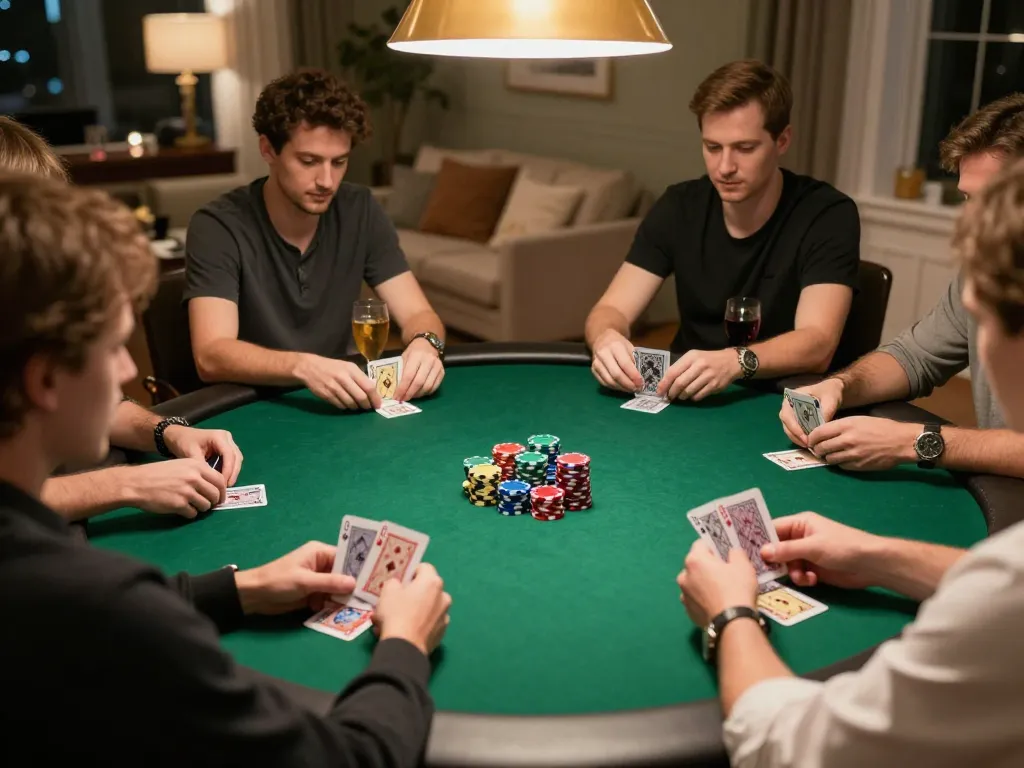 Engage in strategic poker gameplay at home with friends, showcasing the social aspect of https://l567.tech/.