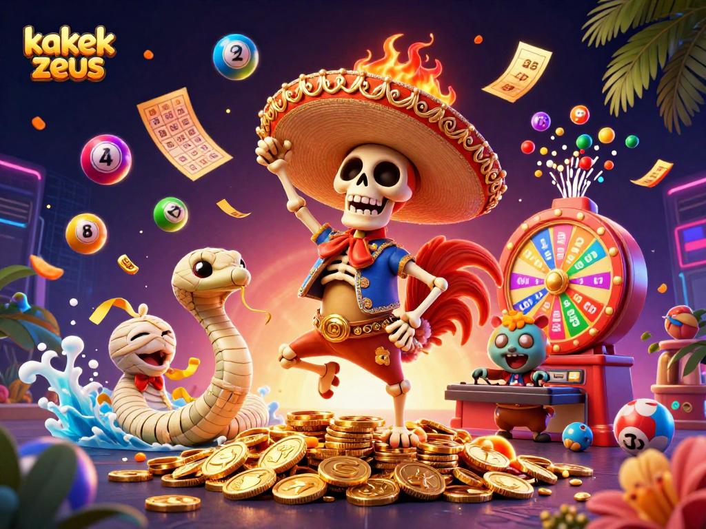 Join kakek zeus for exciting slots action, featuring dynamic characters surrounded by vibrant gaming elements.