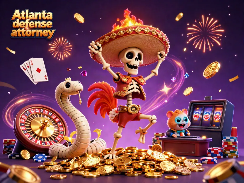 Experience winning moments with Atlanta defense attorney in a colorful casino-themed scene.