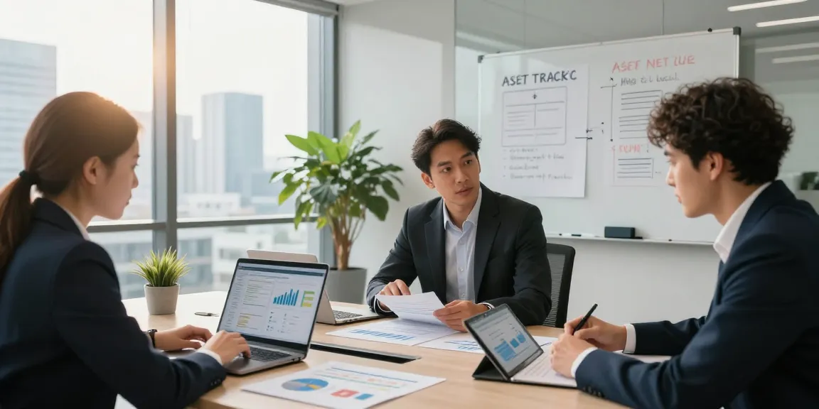 Team discussing asset tracing strategies in a modern office environment