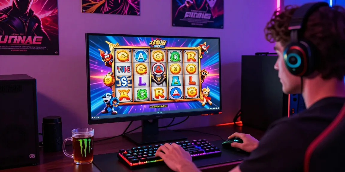 Exciting slot depo 1k gaming scene with player engaged in vibrant online gambling experience.