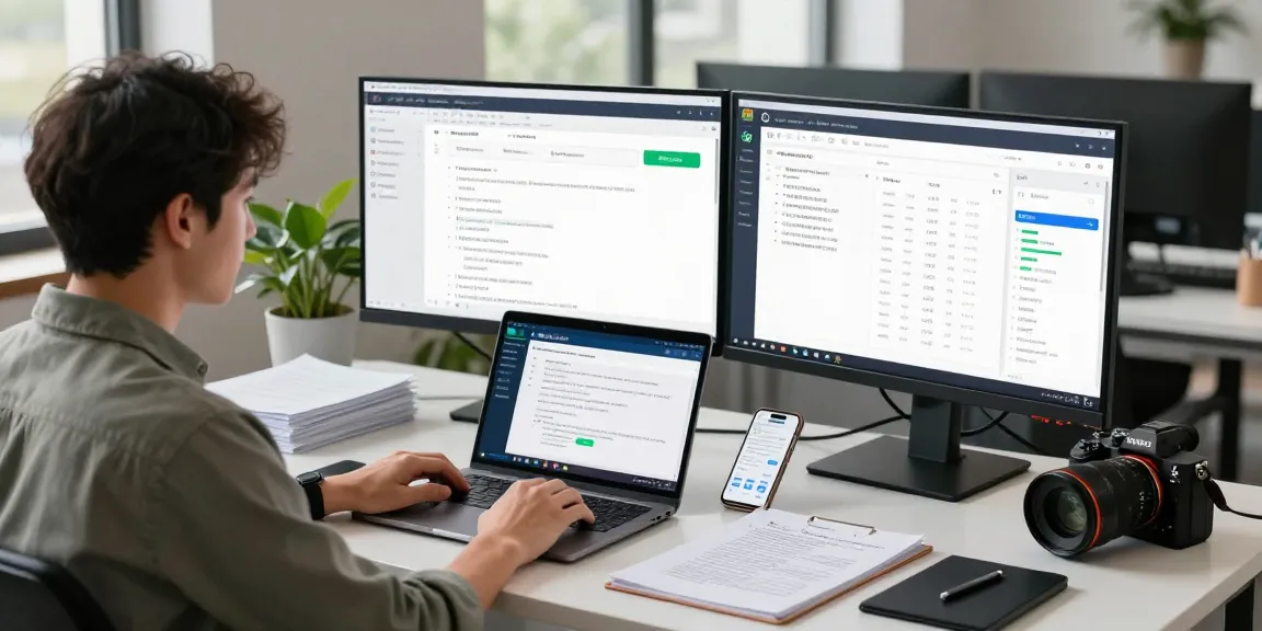Data analyst using AI technology to detect fraud in PDF documents in a modern workspace