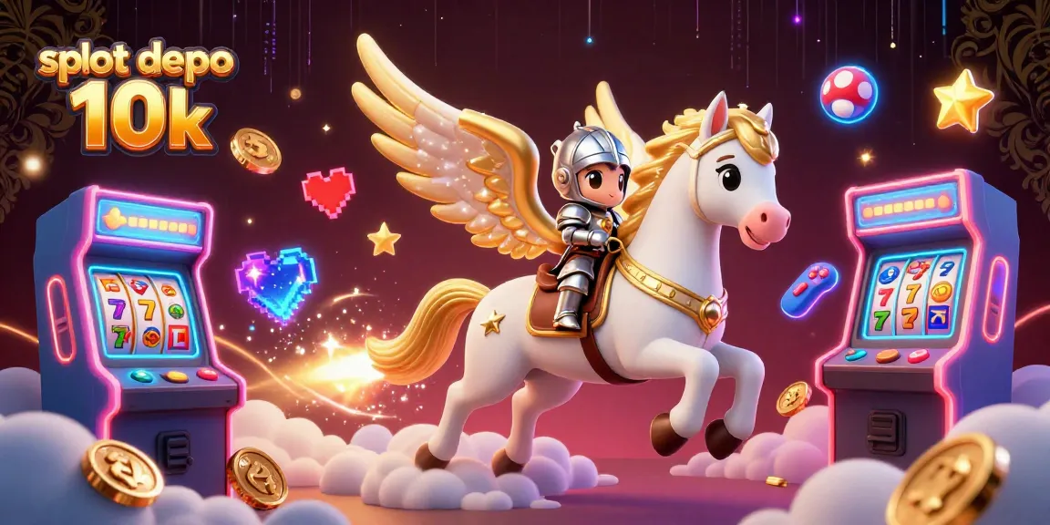 Experience the thrill of winning with slot depo 10k in this vibrant 3D arcade-style illustration.