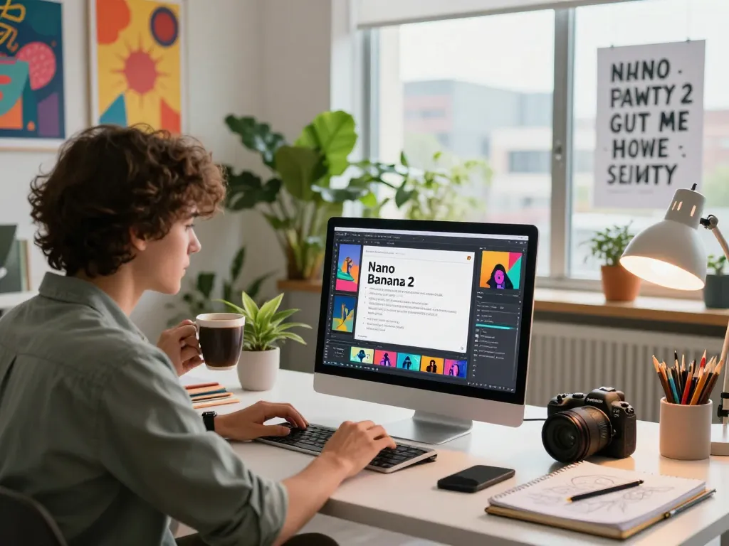 Designer utilizing nano banana 2 in a vibrant creative workspace, showcasing advanced AI image editing.