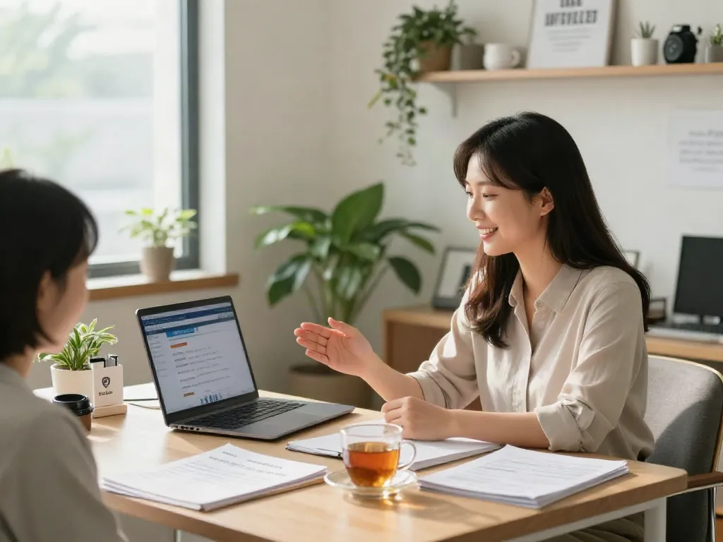이천오피 서비스에 대한 1:1 상담을 진행 중인 전문가의 모습