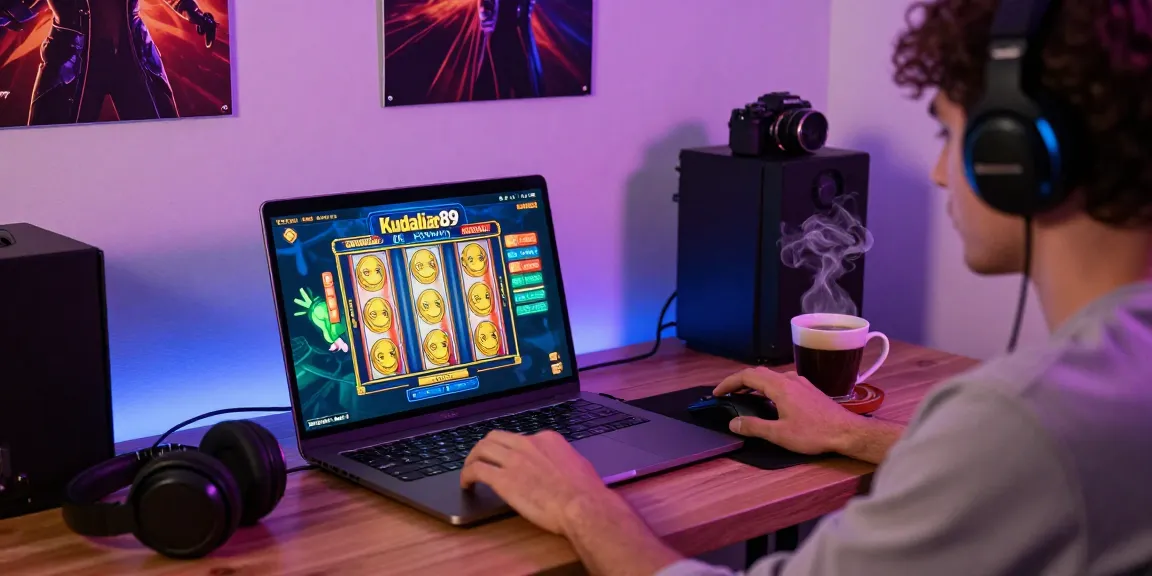 Kudaliar89 platform slot online dengan pengguna menikmati permainan slot di laptop dalam suasana nyaman.