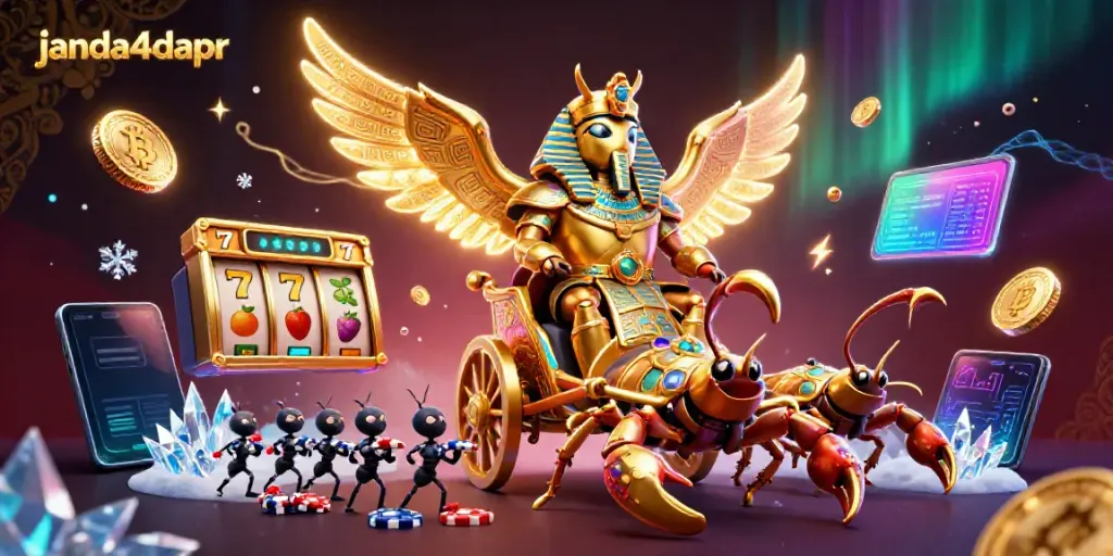 JANDA4DAPR, suasana menarik dalam game slot dengan karakter unik dan elemen perbankan digital.