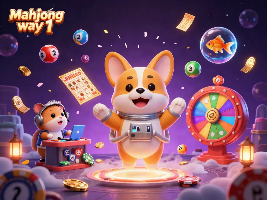 Experience the excitement of mahjong way 1 with a vibrant cosmic casino scene filled with playful characters and dynamic gaming elements.