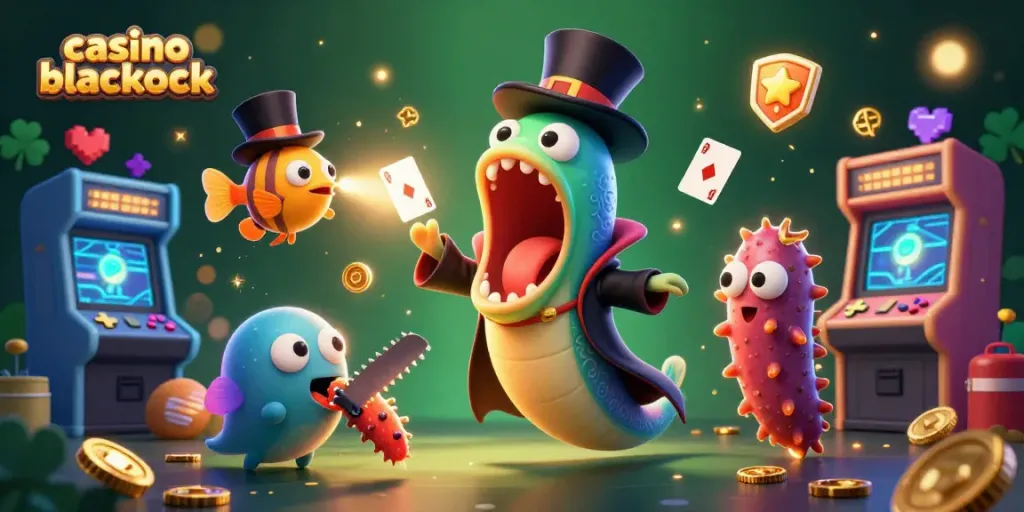 Juega en casino blackjack con un entorno vibrante y mágico mientras un pez de profundidad hace trucos de cartas.