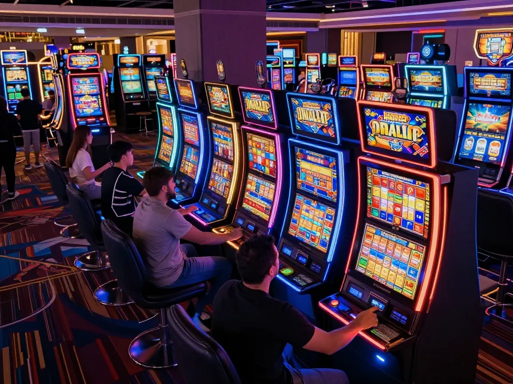Engaging spin button action at vibrant casino slot machines featuring and attracting players with depo 10k options