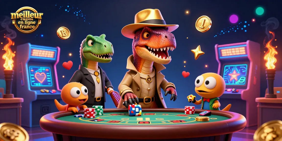 Gagnez au meilleur casino en ligne France avec une illustration d’un velociraptor tentant de bluffer au blackjack.