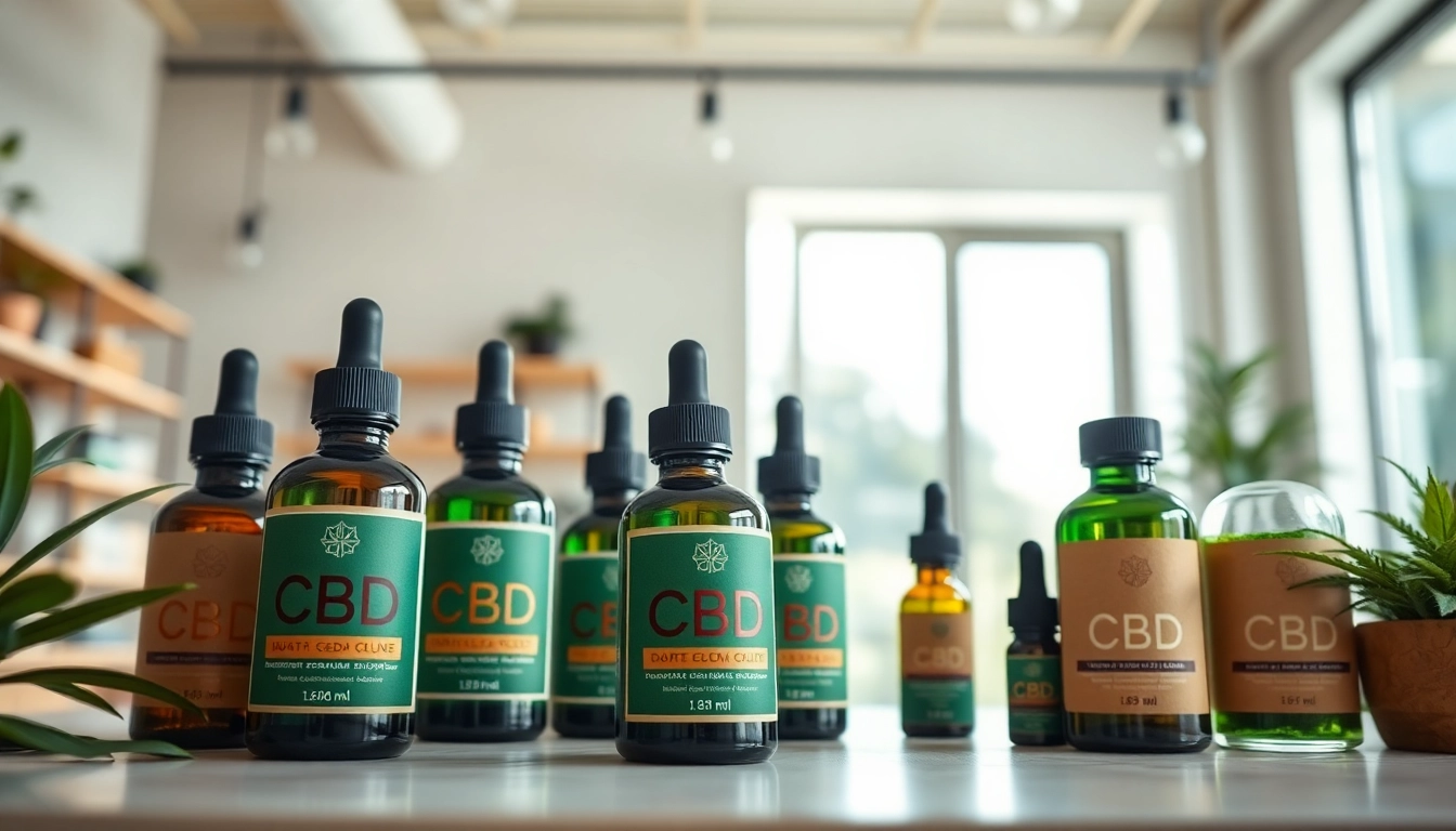 Showcase CBD products highlighting unique packaging and vibrant colors in a modern shop.