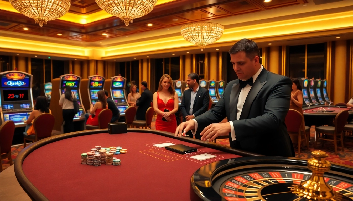 Experience thrilling gameplay at Thabet casino with elegant tables and vibrant gaming elements.