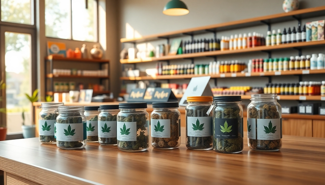 Browse quality cannabis products at the inviting Weed Store featuring colorful displays.