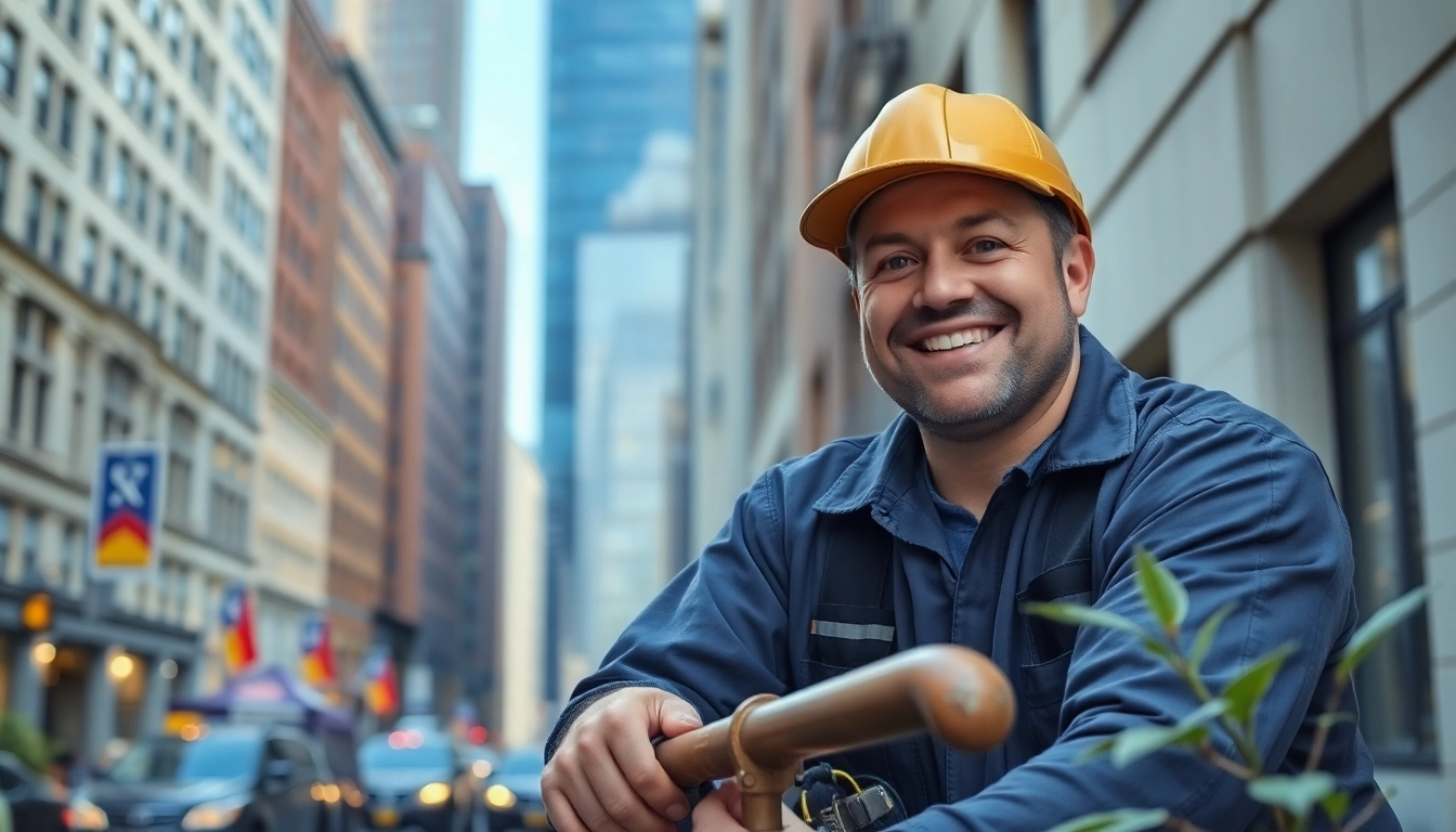 Efficient NYC emergency plumber & sewer addressing a burst pipe in a busy urban setting.