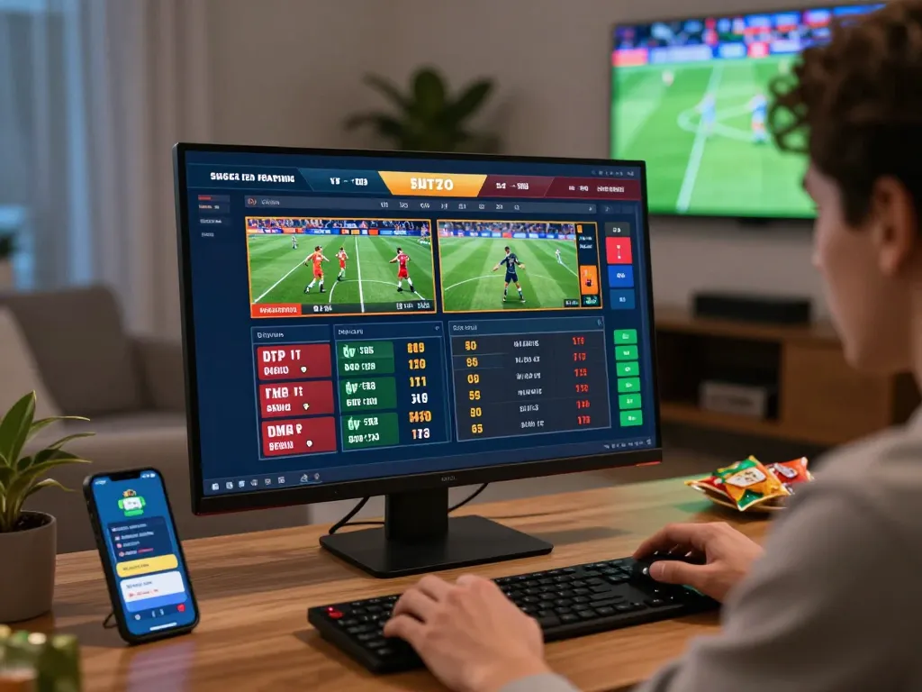 Engaging online betting experience with 8kbet.com displayed on screen amidst a lively home setup.