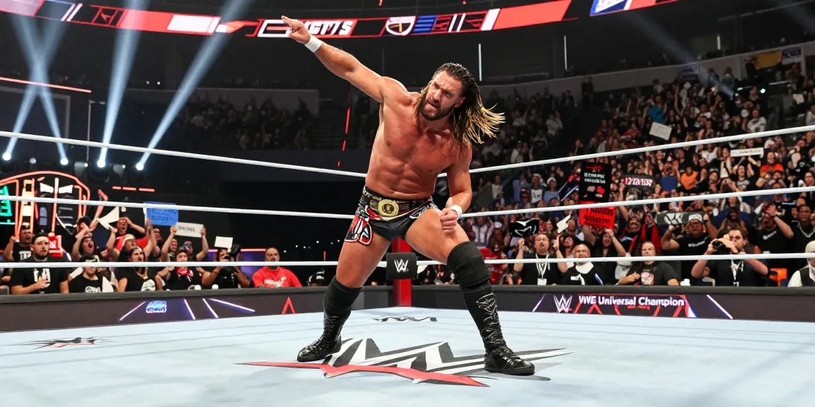 Roman Reigns title reign highlighted during a championship match, showcasing his athleticism and crowd excitement.