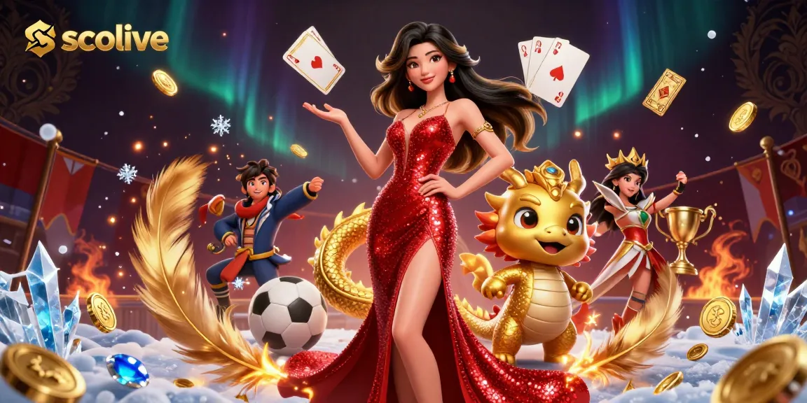 Socolive streams high-quality matches, featuring a glamorous host amidst golden elements and dynamic betting visuals.