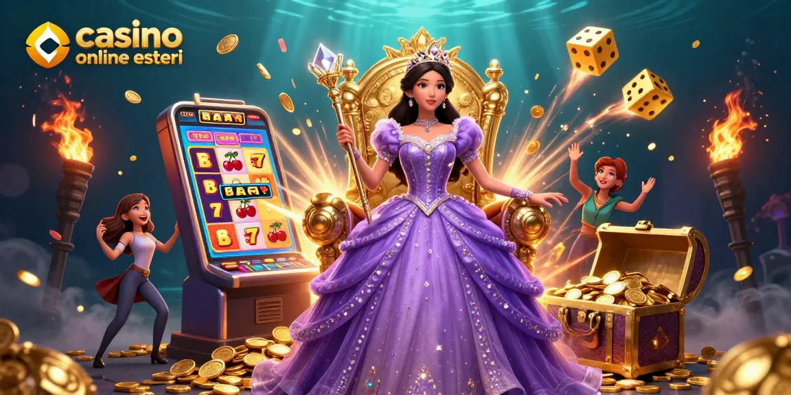 Gioca a giochi emozionanti nei casino online esteri con una principessa e una slot machine con monete jackpot.
