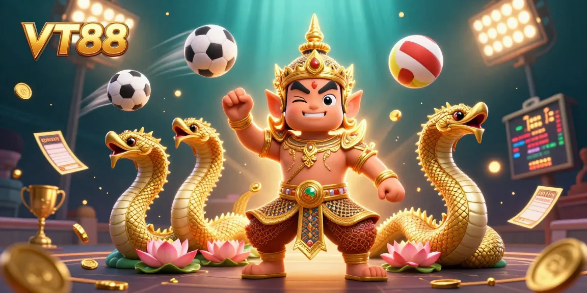 Experience the vibrant energy of VT88 with dynamic casino scenes featuring sports elements and guardians.