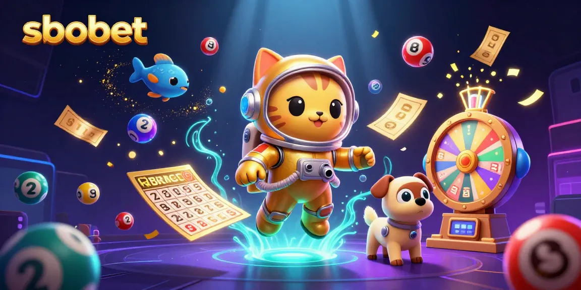 SBOBET offers dynamic sports betting experiences with vibrant lottery elements in this engaging illustration.