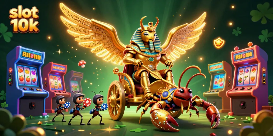 Experience the thrill of slot 10k with vivid 3D characters and casino elements in an enchanting scene.