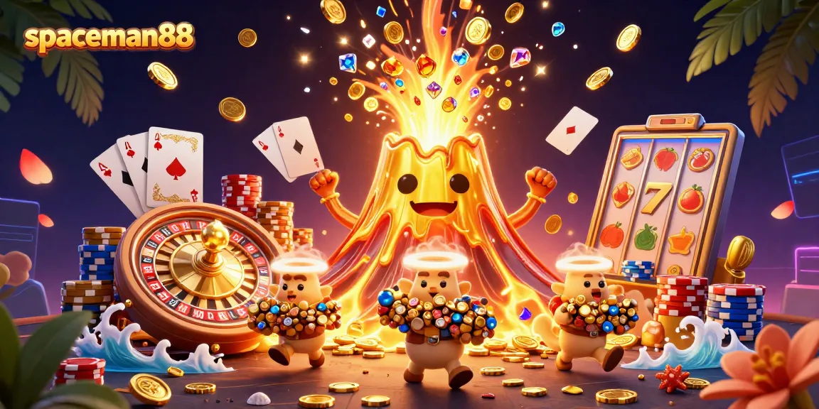 Experience thrilling gameplay at spaceman88 with a dynamic scene capturing the excitement of slot games and treasure.