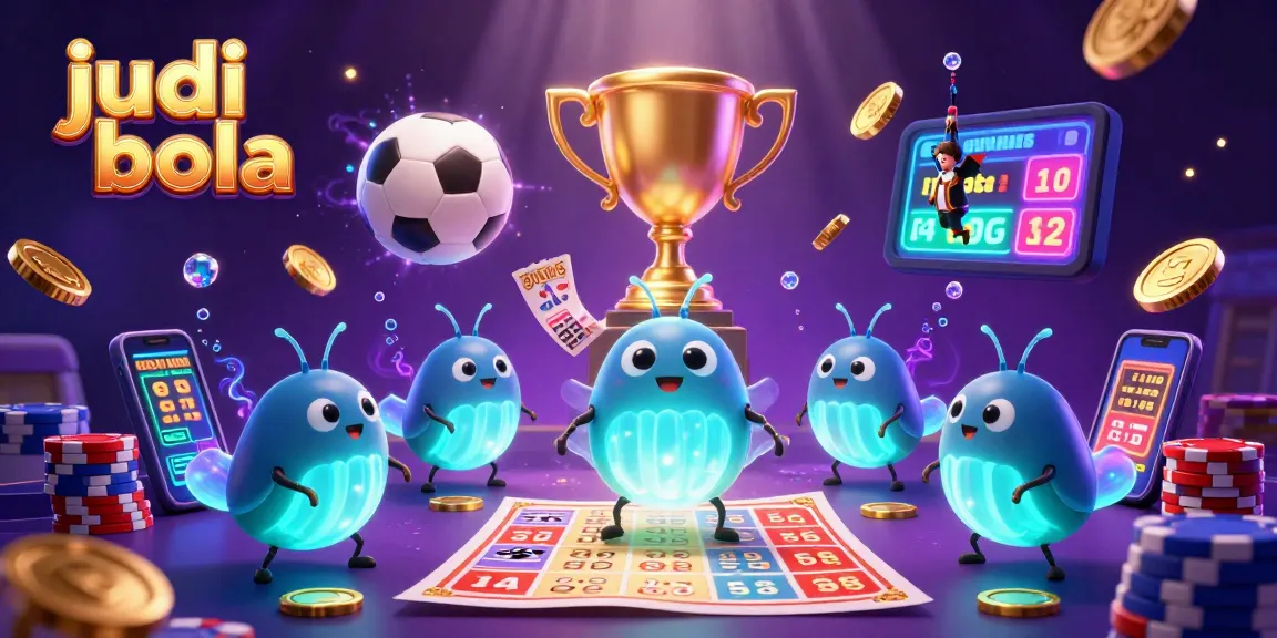 Capture thrilling judi bola action with glowworm characters lighting up a vibrant sports betting scene.