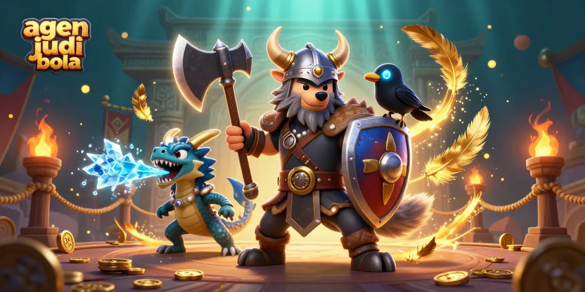 Place bets at agen judi bola with a Viking wolf warrior and dragon in a dynamic casino scene.
