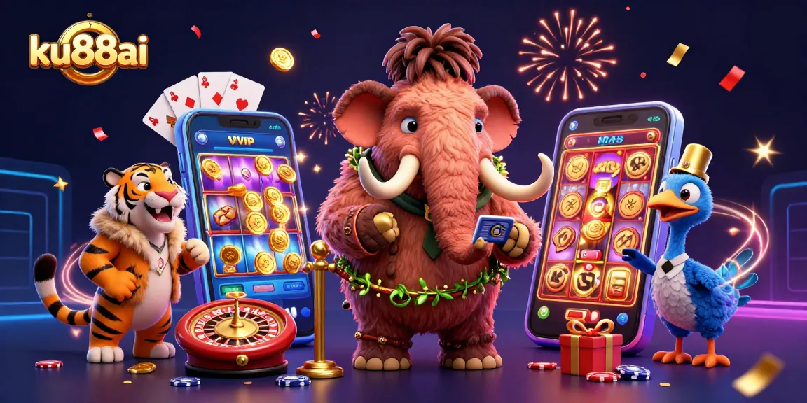 Experience the excitement at ku88ai with a dynamic casino illustration featuring iconic characters.