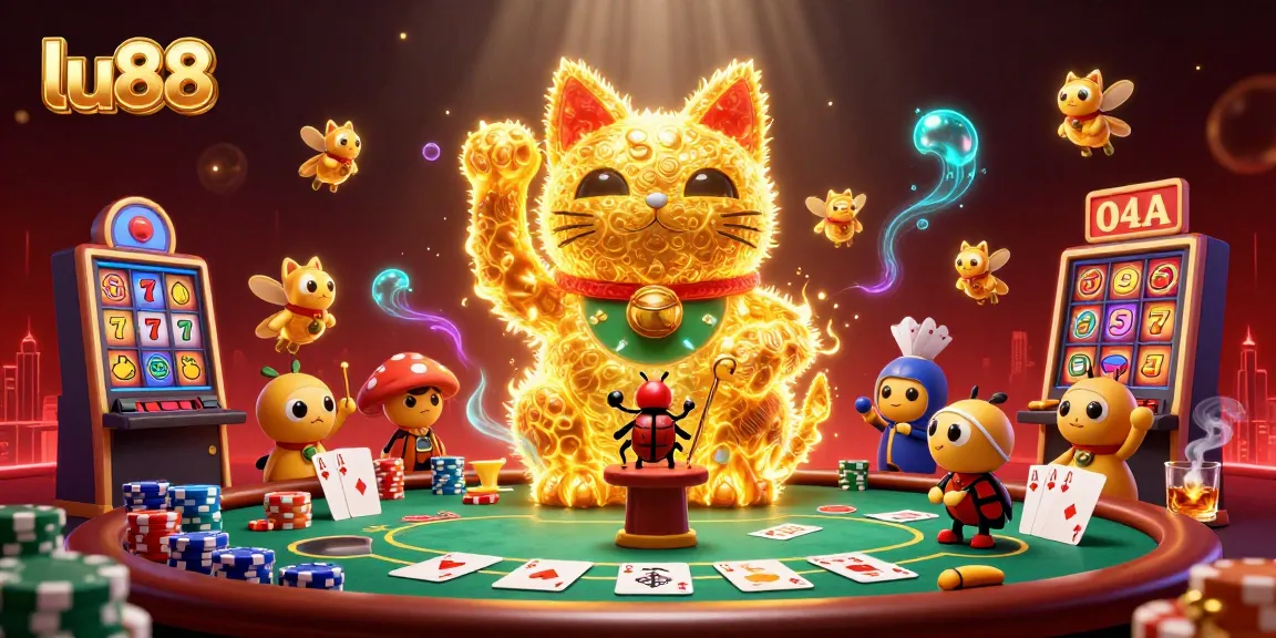 Experience the vibrant luck of lu88 with golden fireflies and rich casino elements illuminating the night.